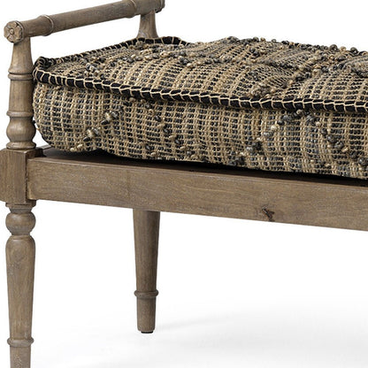 57" Beige And Brown Upholstered Cotton Blend Bench HomeRoots