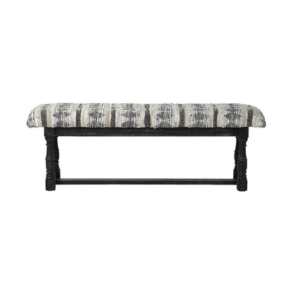 15" Off White and Black Upholstered Faux Leather Bench HomeRoots