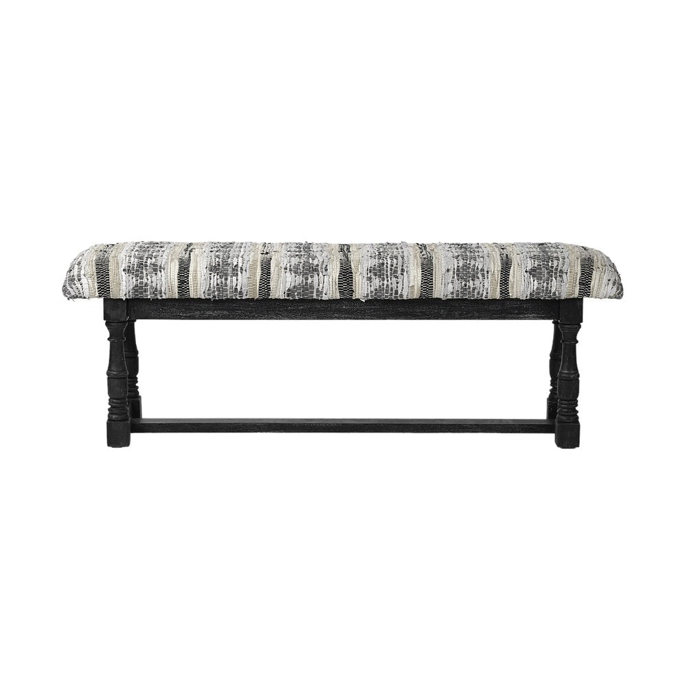 15" Off White and Black Upholstered Faux Leather Bench HomeRoots