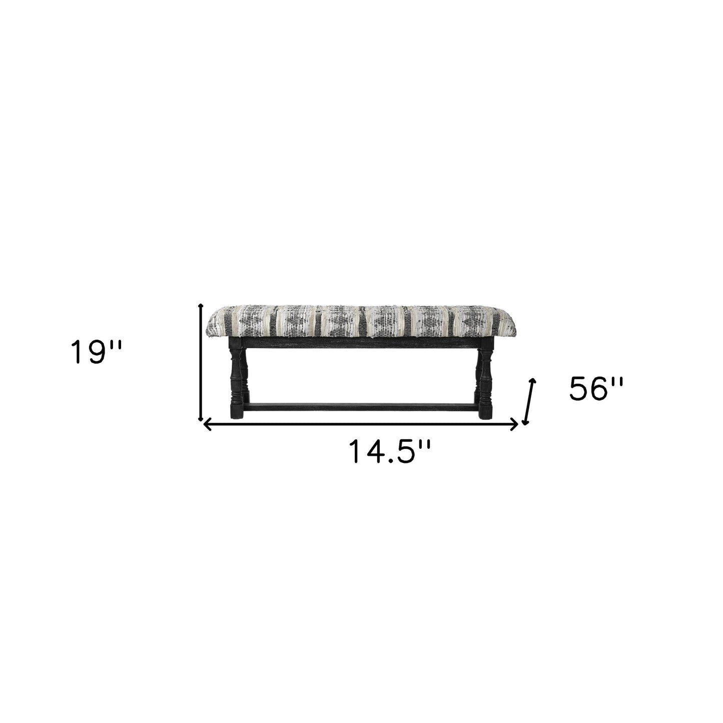 15" Off White and Black Upholstered Faux Leather Bench