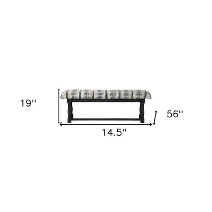 15" Off White and Black Upholstered Faux Leather Bench