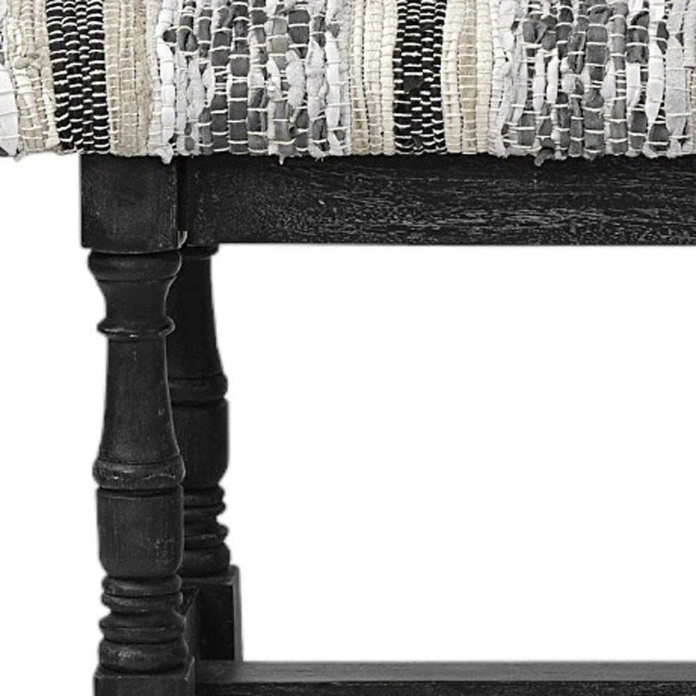 15" Off White and Black Upholstered Faux Leather Bench HomeRoots