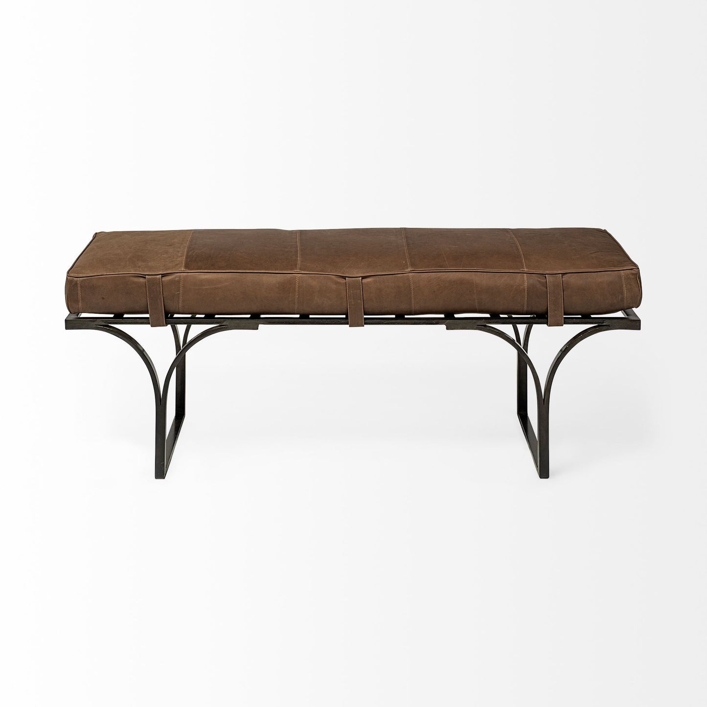 55" Brown and Black Genuine Leather Upholstery Bench HomeRoots