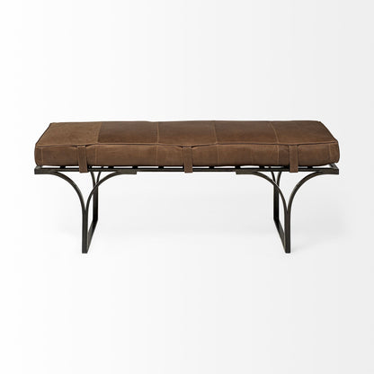 55" Brown and Black Genuine Leather Upholstery Bench HomeRoots