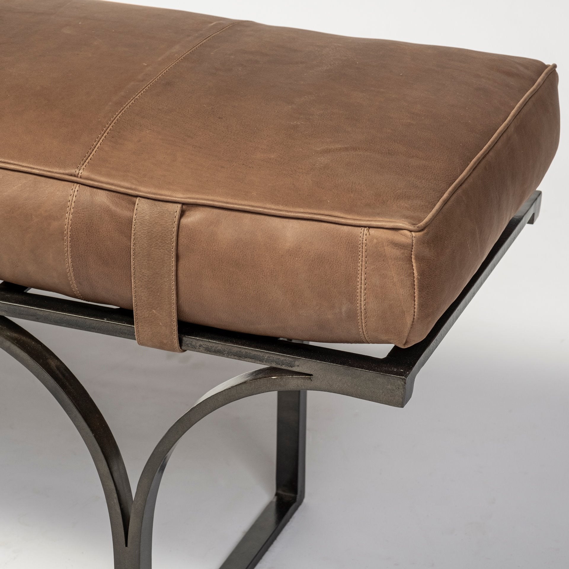 55" Brown and Black Genuine Leather Upholstery Bench HomeRoots