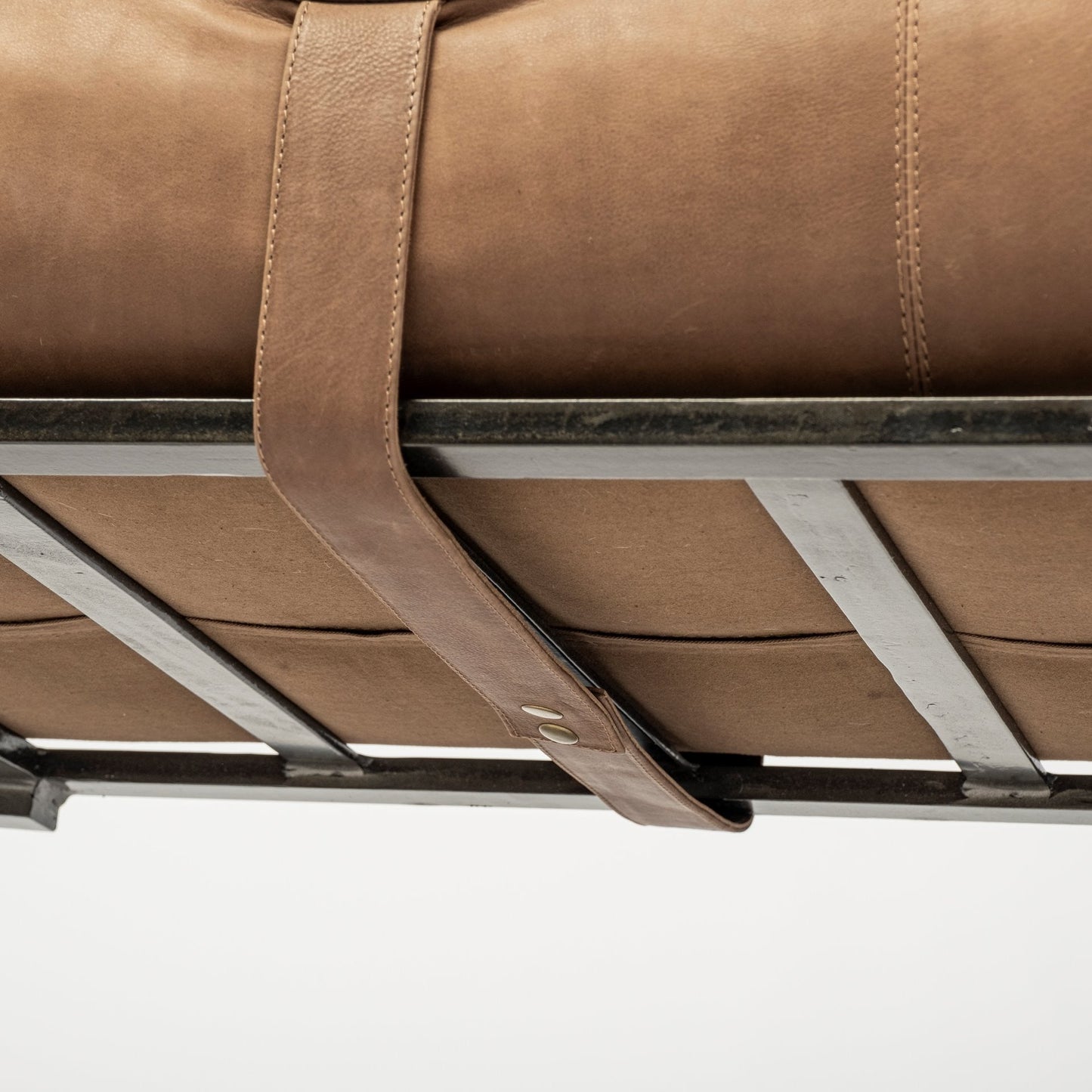 55" Brown and Black Genuine Leather Upholstery Bench HomeRoots