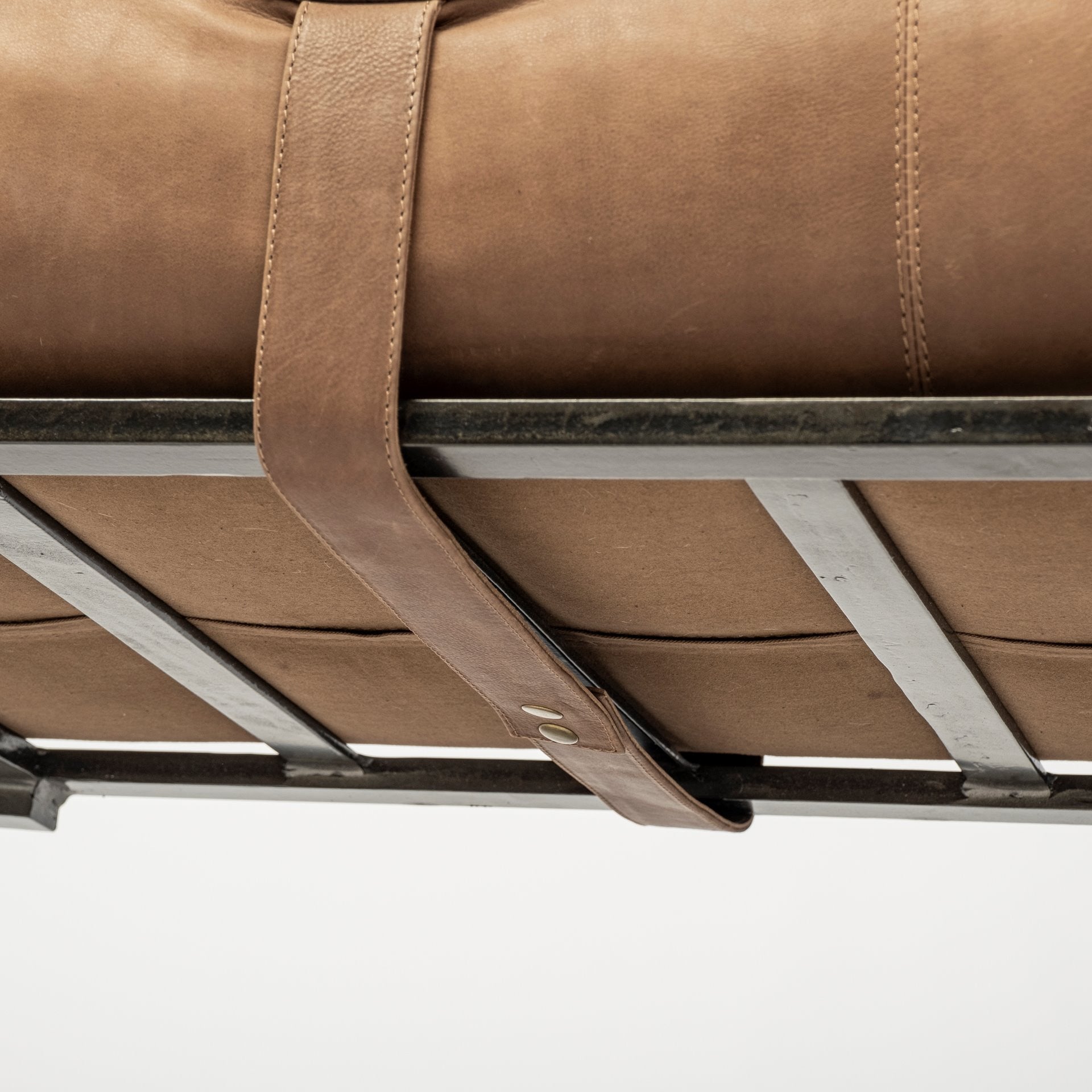 55" Brown and Black Genuine Leather Upholstery Bench HomeRoots