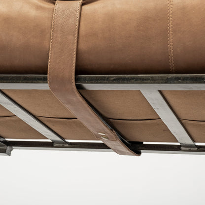 55" Brown and Black Genuine Leather Upholstery Bench HomeRoots