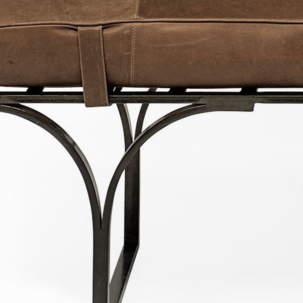 55" Brown and Black Genuine Leather Upholstery Bench HomeRoots