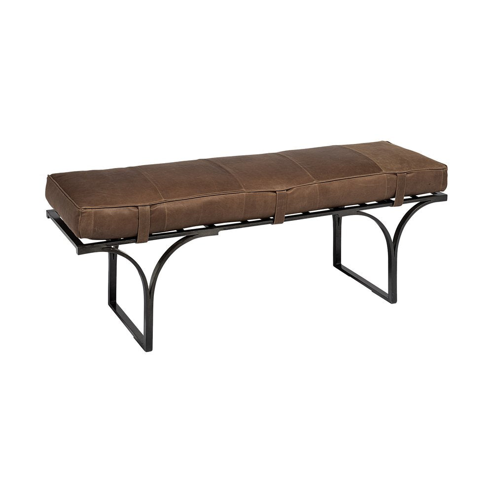 55" Brown and Black Genuine Leather Upholstery Bench HomeRoots