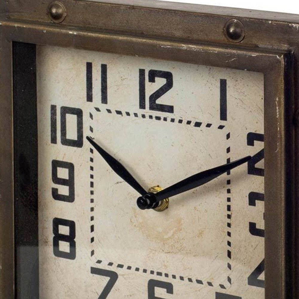 Square  Bronze Toned Metal Desk Table Clock With Traditional Black Numbers And Hands HomeRoots