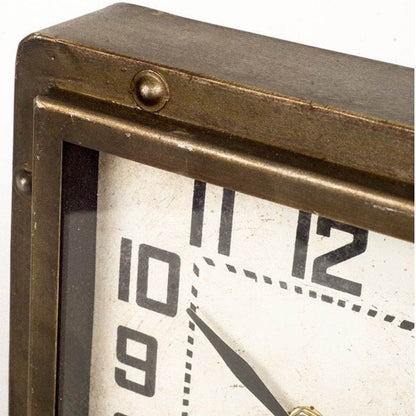 Square  Bronze Toned Metal Desk Table Clock With Traditional Black Numbers And Hands HomeRoots