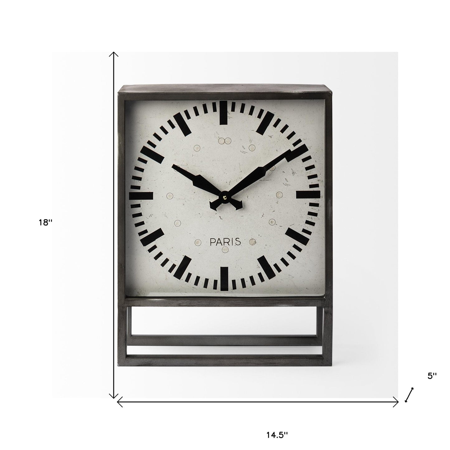 Square Gray Metal Desk  Table Clock With Simple White And Black Face