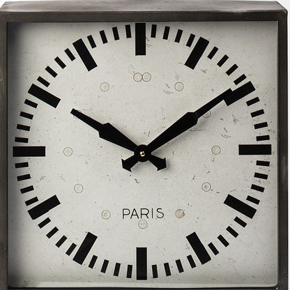 Square Gray Metal Desk  Table Clock With Simple White And Black Face