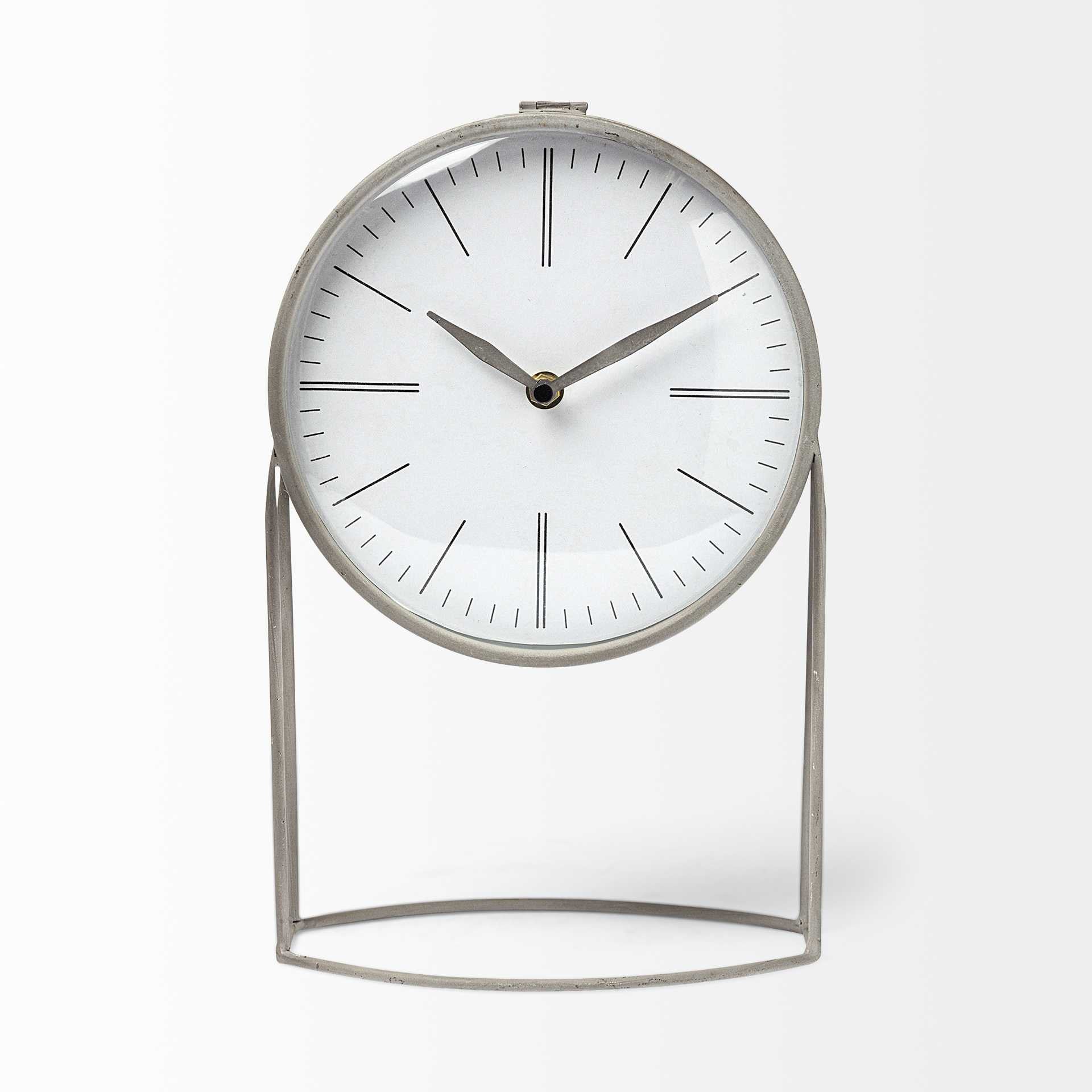 12" Gray Metal Table Clock HomeRoots