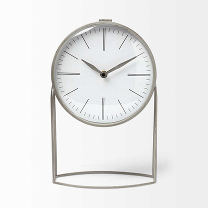 12" Gray Metal Table Clock HomeRoots