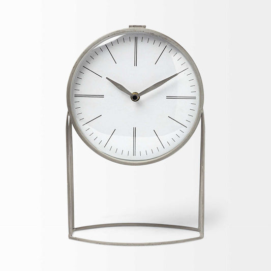 12" Gray Metal Table Clock HomeRoots