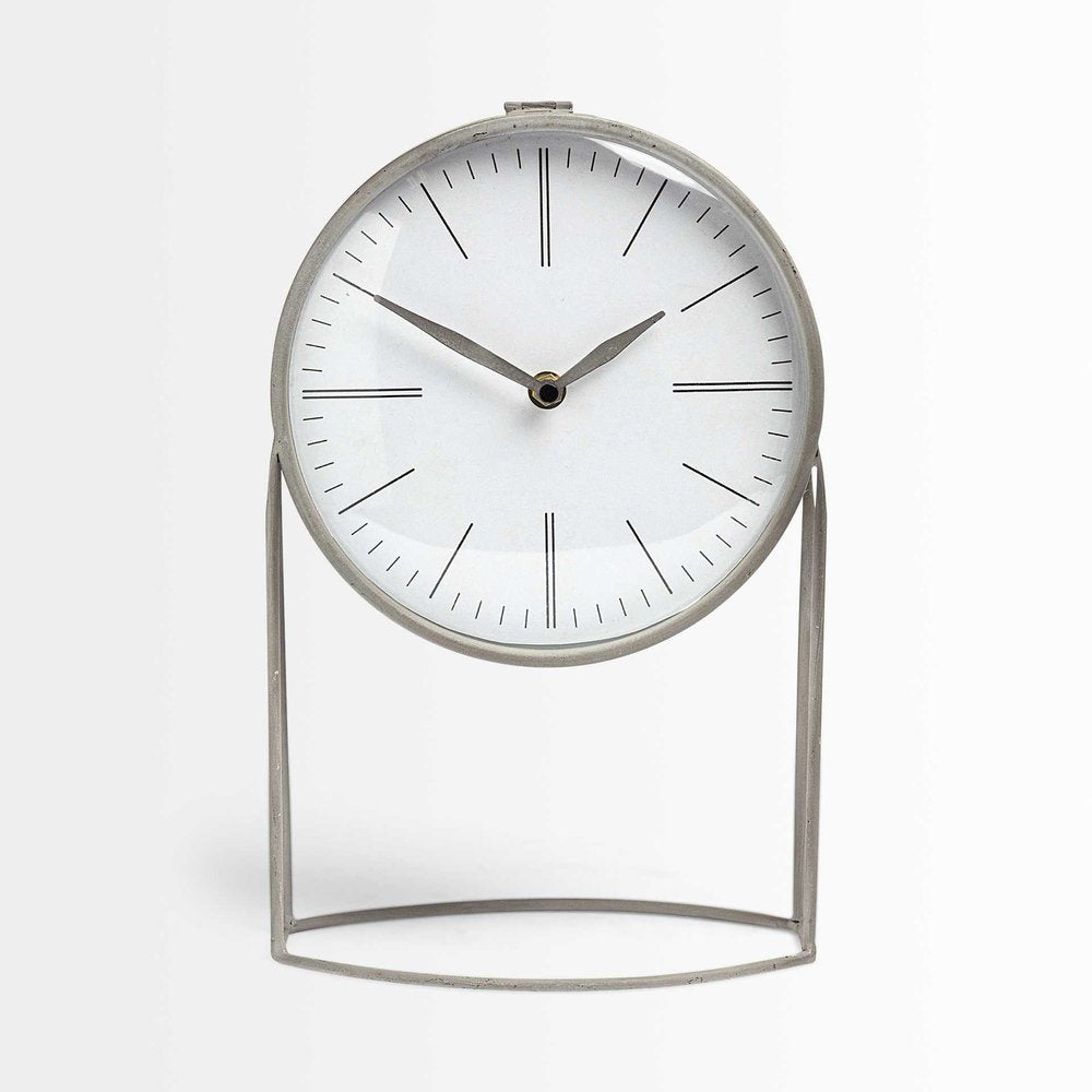 12" Gray Metal Table Clock HomeRoots