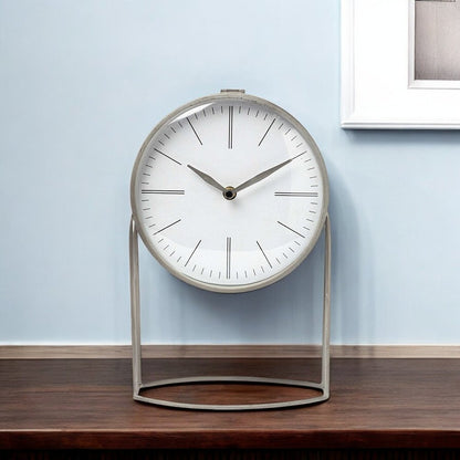 12" Gray Metal Table Clock HomeRoots