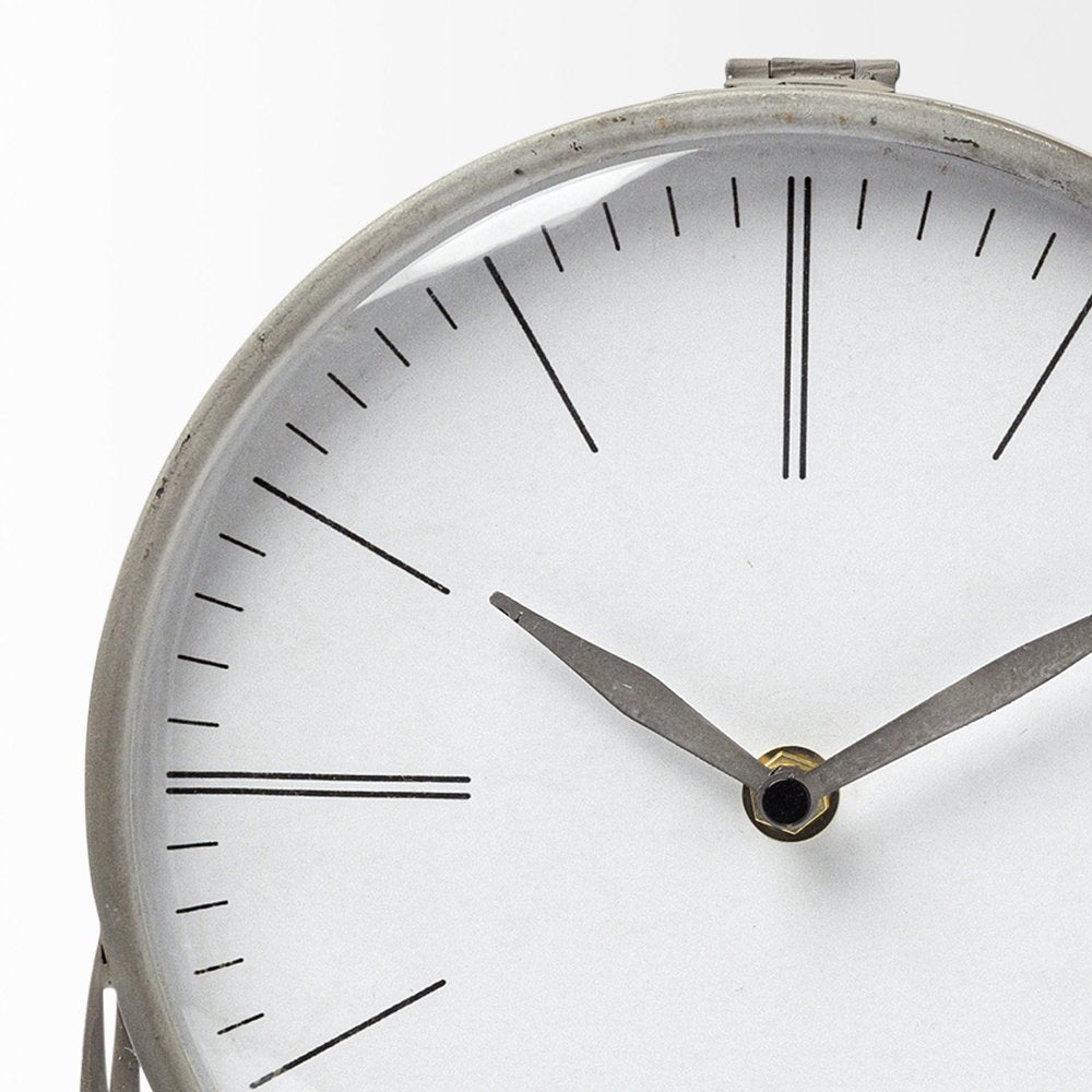 12" Gray Metal Table Clock HomeRoots