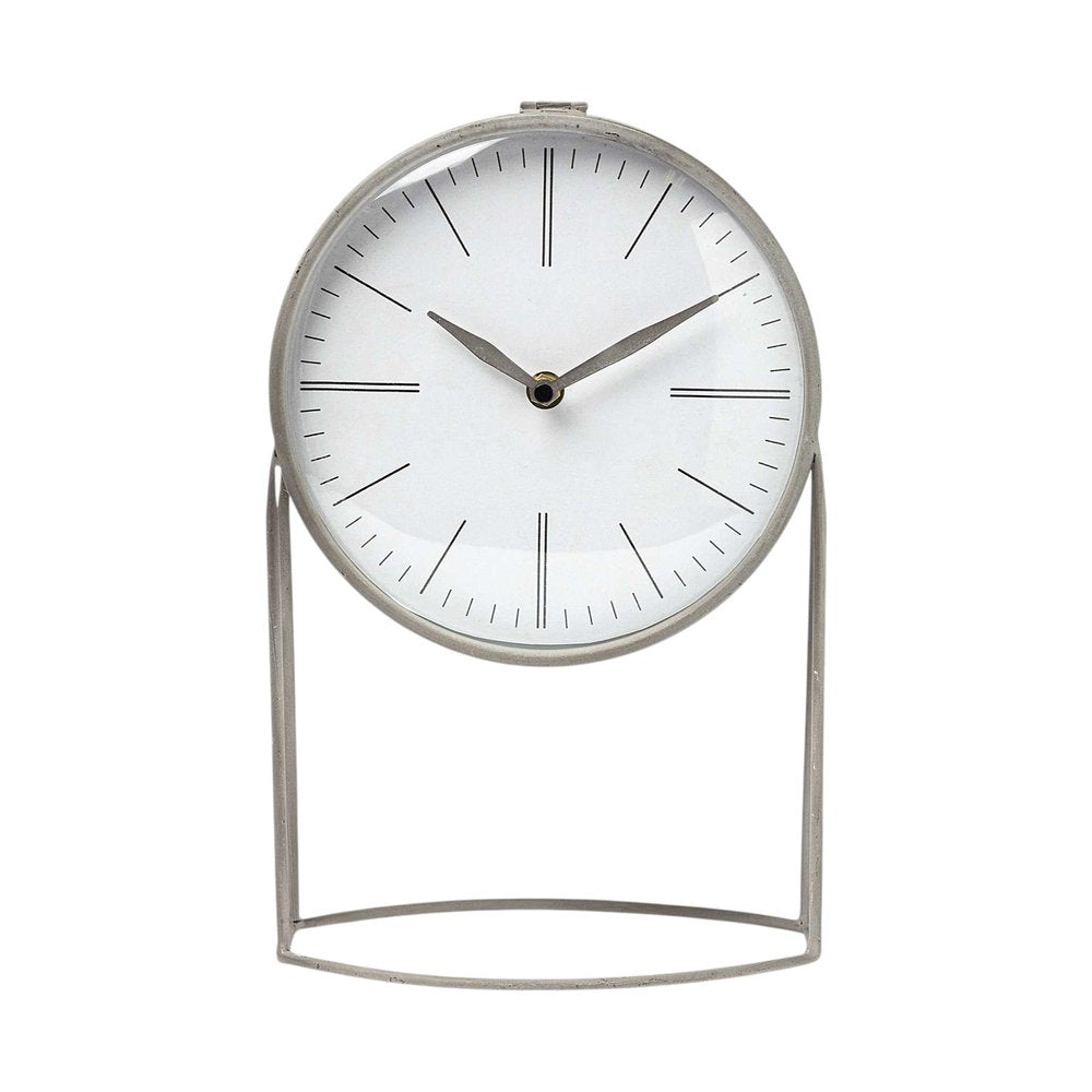 12" Gray Metal Table Clock HomeRoots