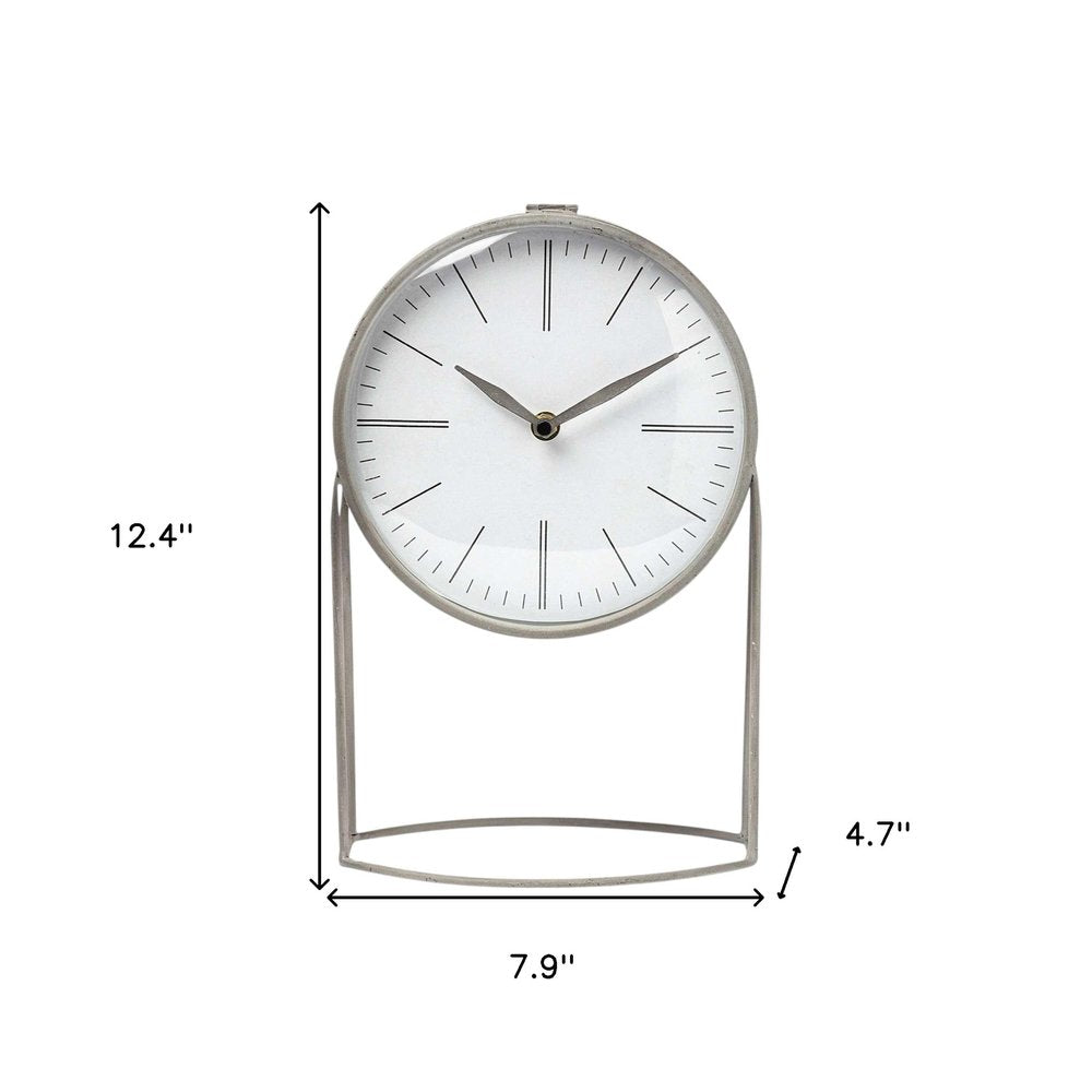12" Gray Metal Table Clock HomeRoots