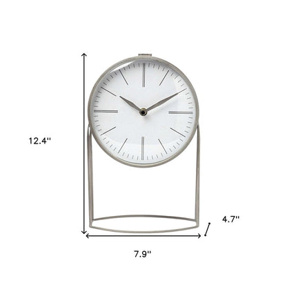 12" Gray Metal Table Clock HomeRoots