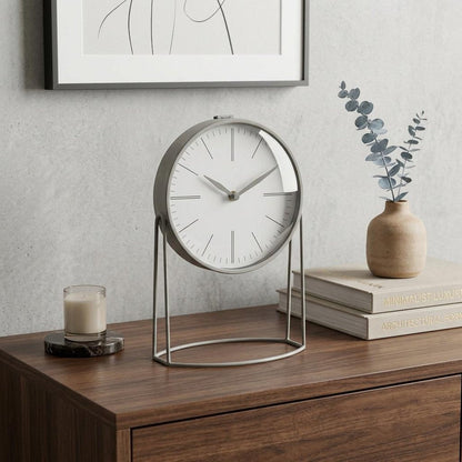 12" Gray Metal Table Clock HomeRoots