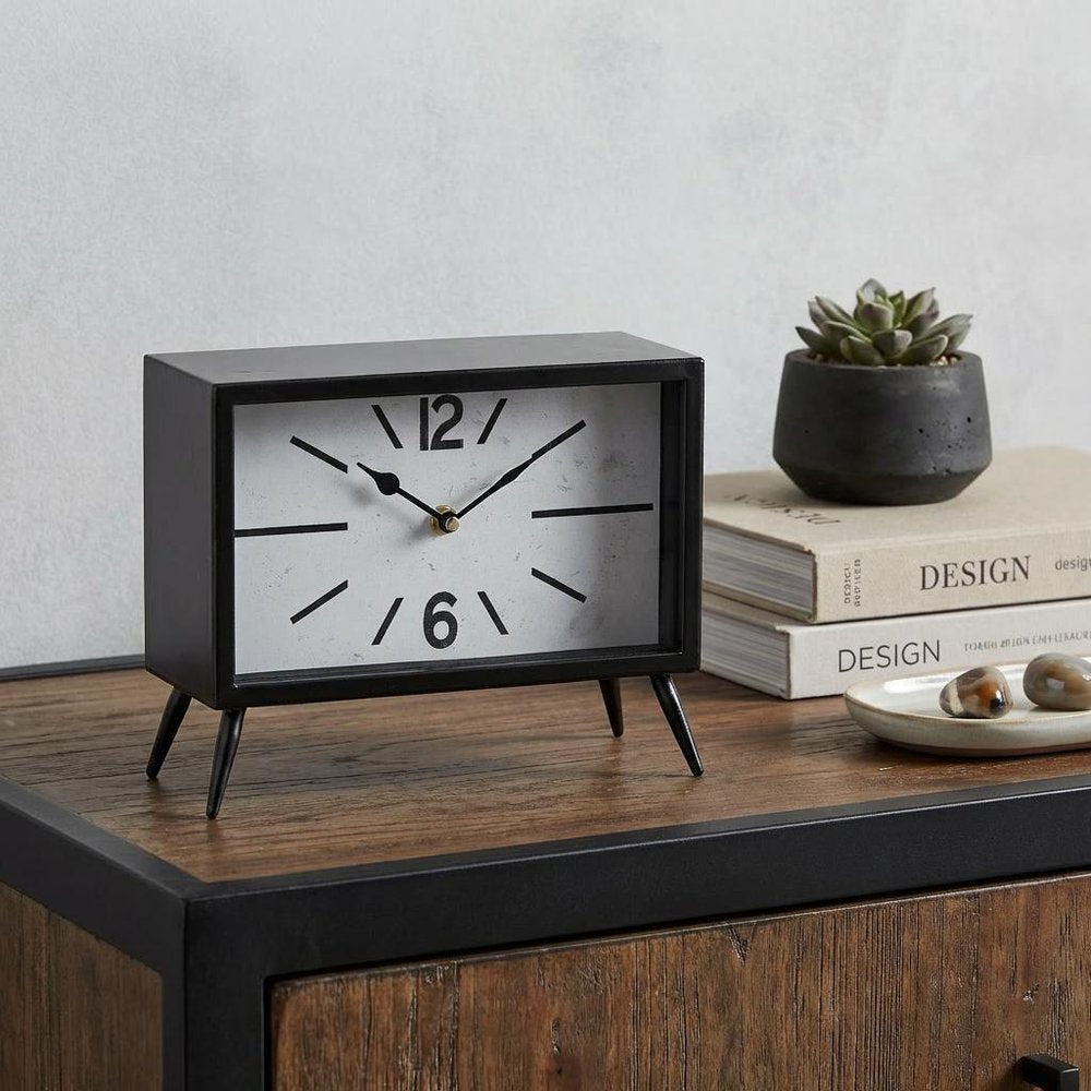 11" Black And White Metal Table Clock HomeRoots