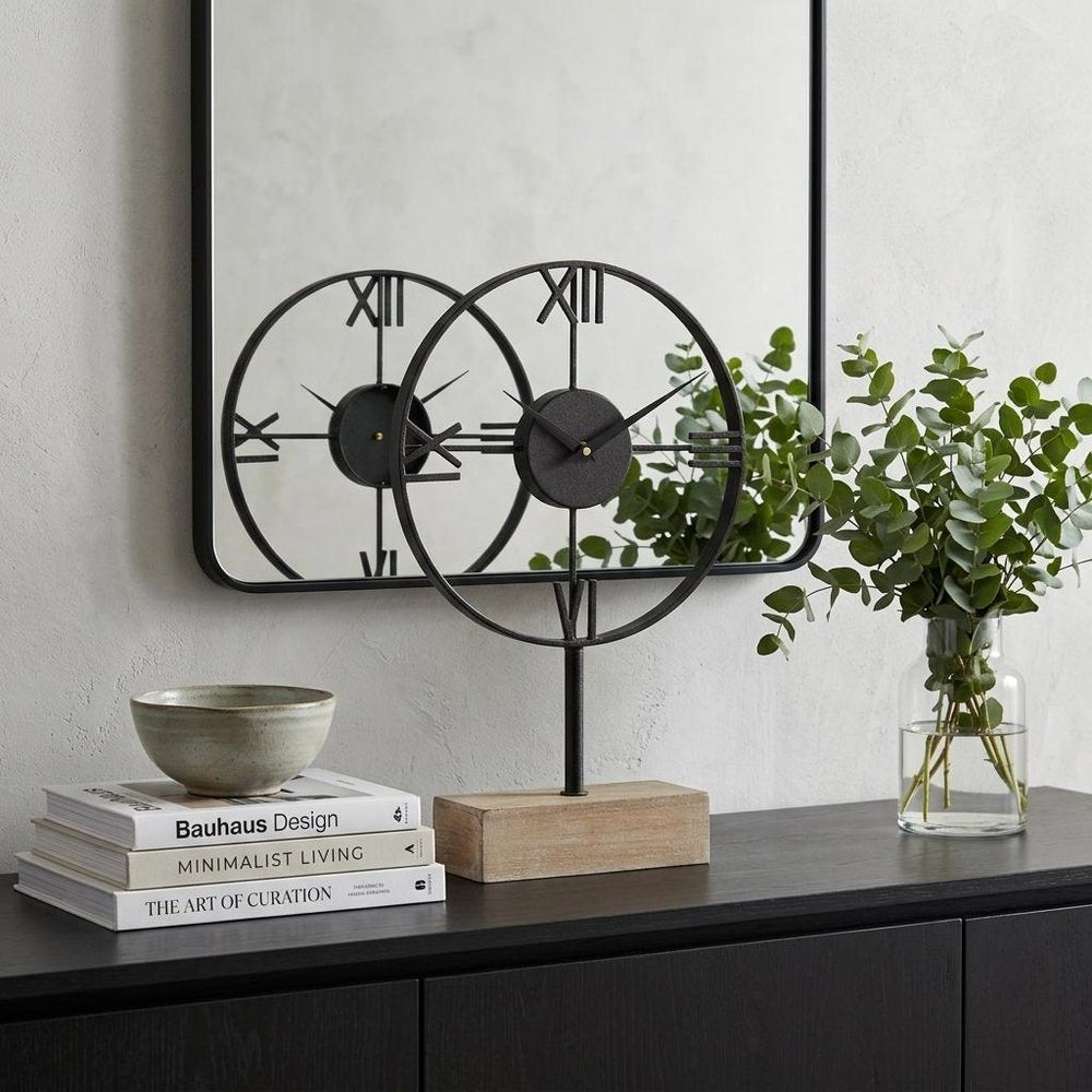 18" Black Metal Table Clock HomeRoots