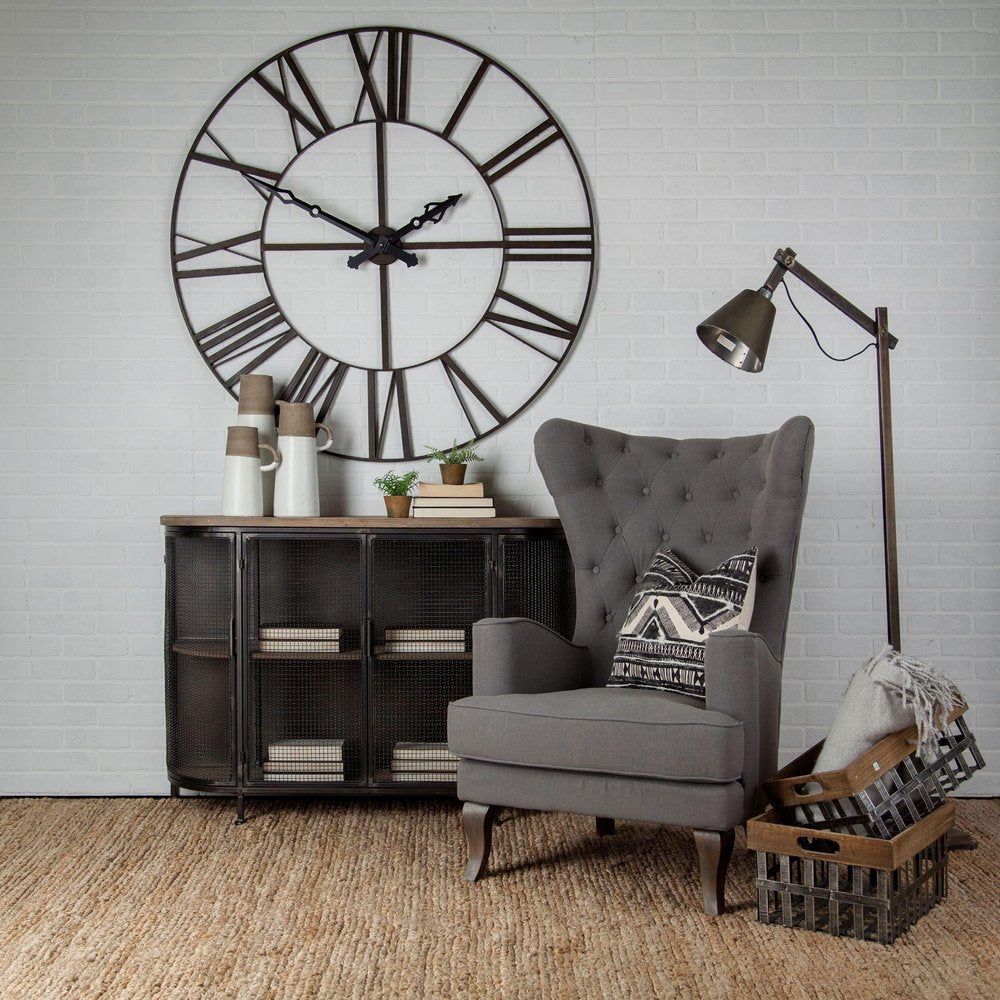 50" Circle Black Metal Skeleton Wall Clock HomeRoots