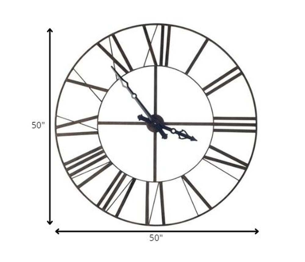 50" Circle Black Metal Skeleton Wall Clock HomeRoots