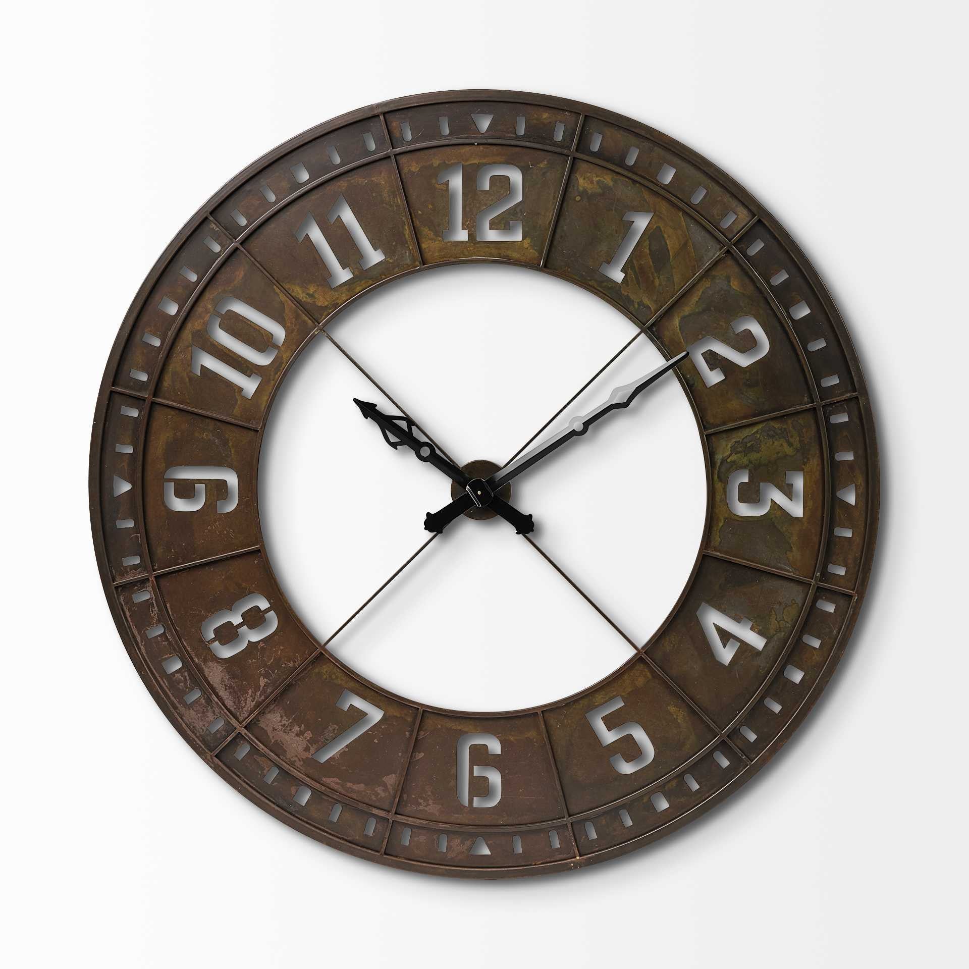57" Round Industrial Brown Wall Clock HomeRoots