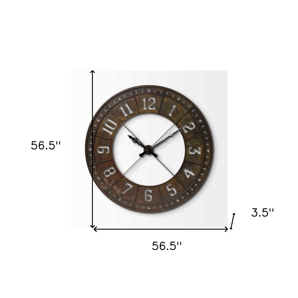 57" Round Industrial Brown Wall Clock — view 2
