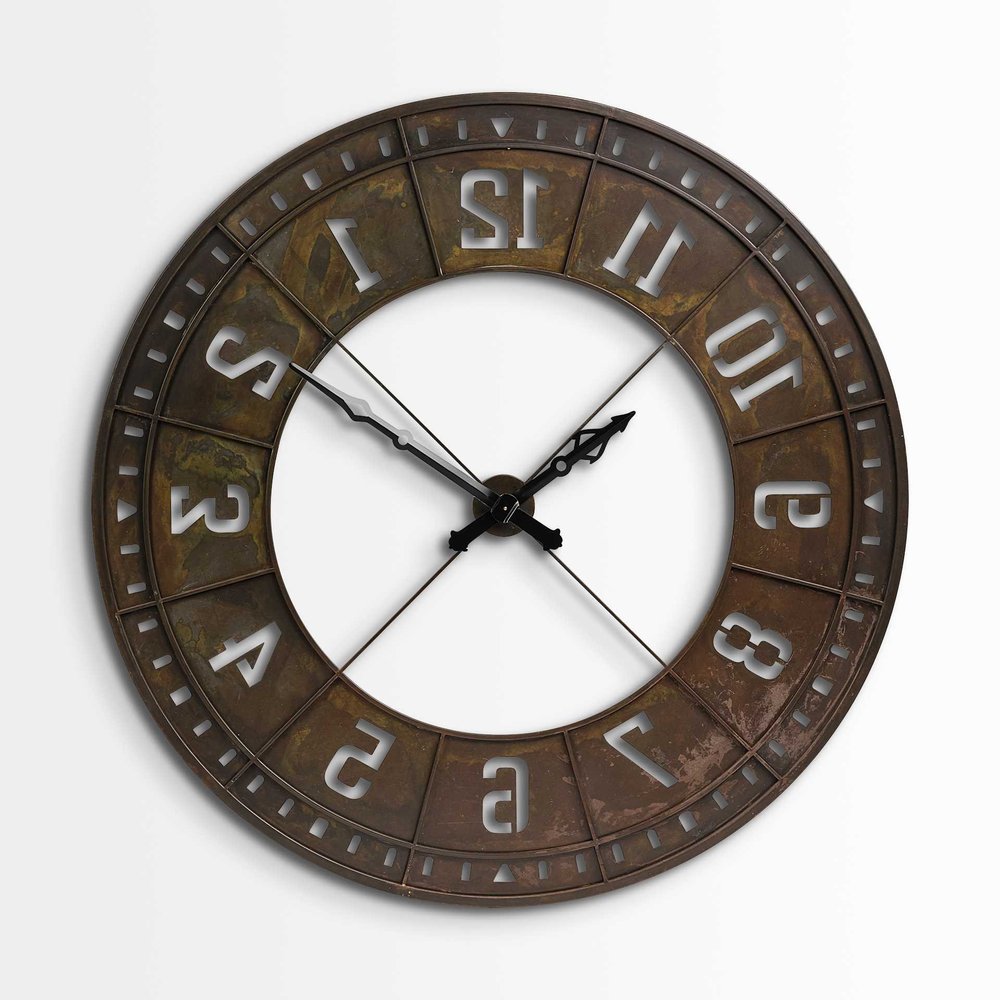 57" Round Industrial Brown Wall Clock — view 3