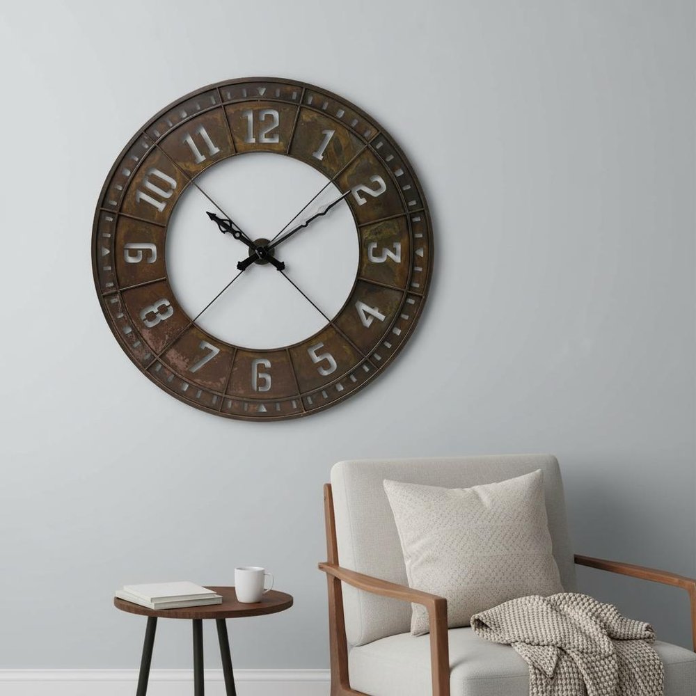 57" Round Industrial Brown Wall Clock HomeRoots