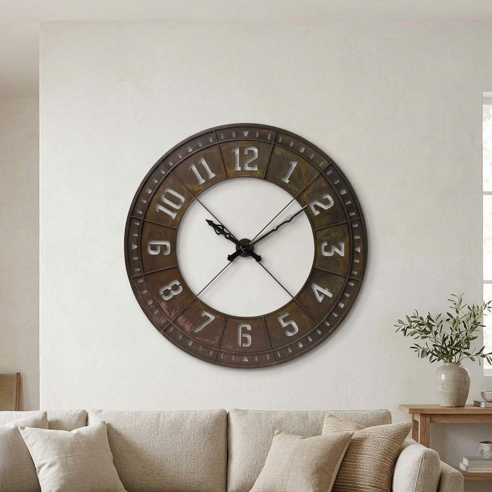 57" Round Industrial Brown Wall Clock