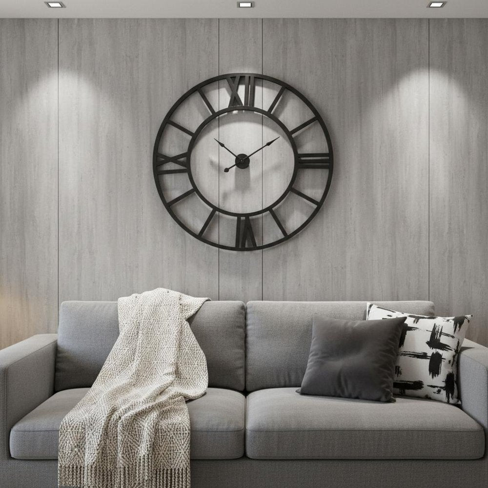 54" Round Xl Industrial Style Wall Clock With Open Face Desing — view 6