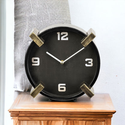 Black Gold Metal Round Desk Table Clock