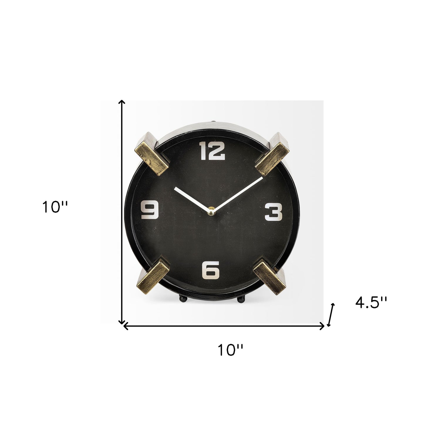 Black Gold Metal Round Desk Table Clock