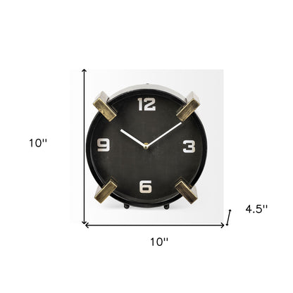 Black Gold Metal Round Desk Table Clock