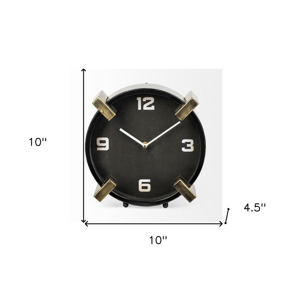 10" Black Stainless Steel Table Clock HomeRoots