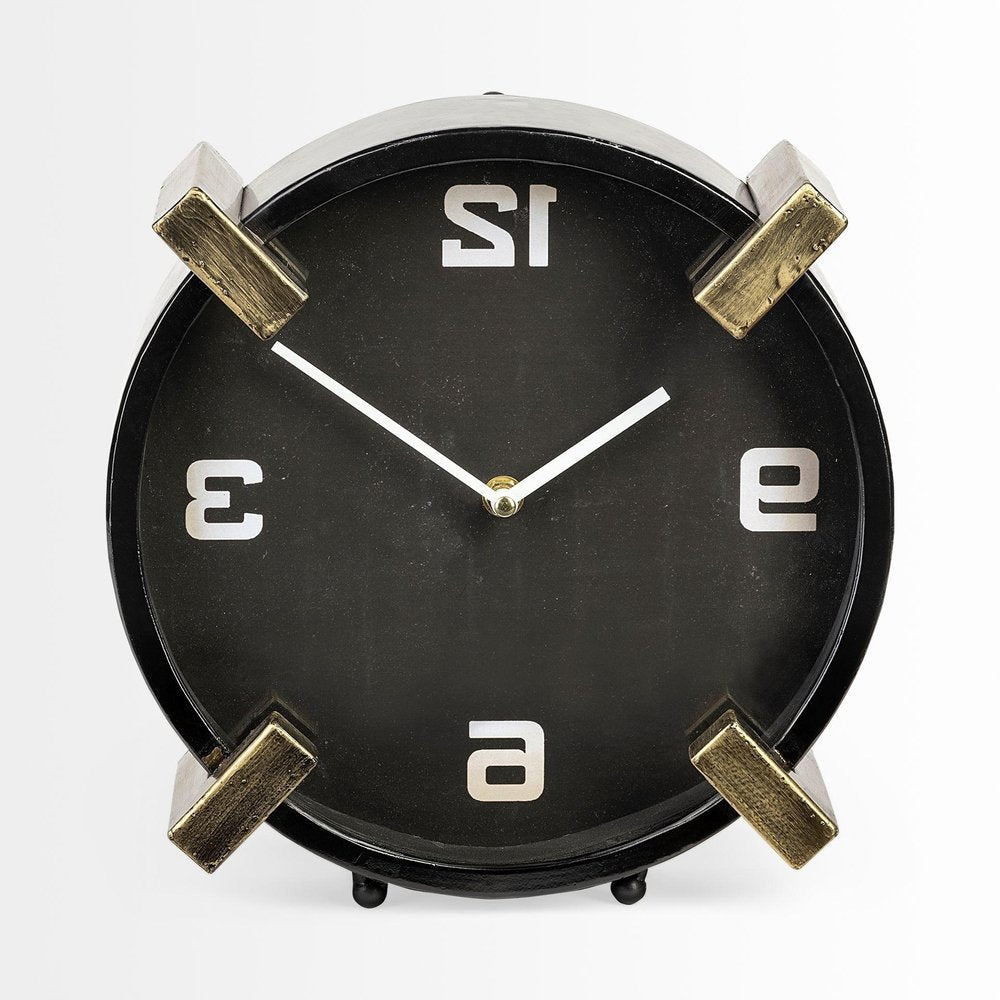 10" Black Stainless Steel Table Clock HomeRoots