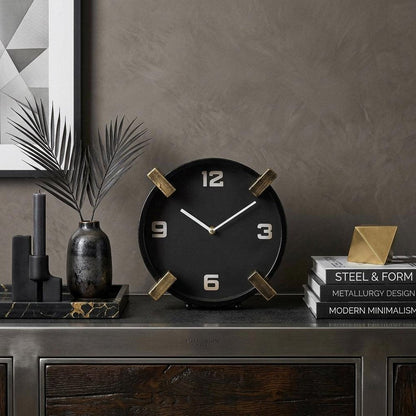 10" Black Stainless Steel Table Clock HomeRoots