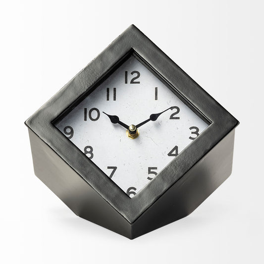 Black Metal Cube Desk Table Clock