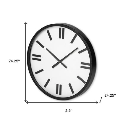 24" Round Large Modern Wall Clock With White Face And Non-Numarical Number HomeRoots