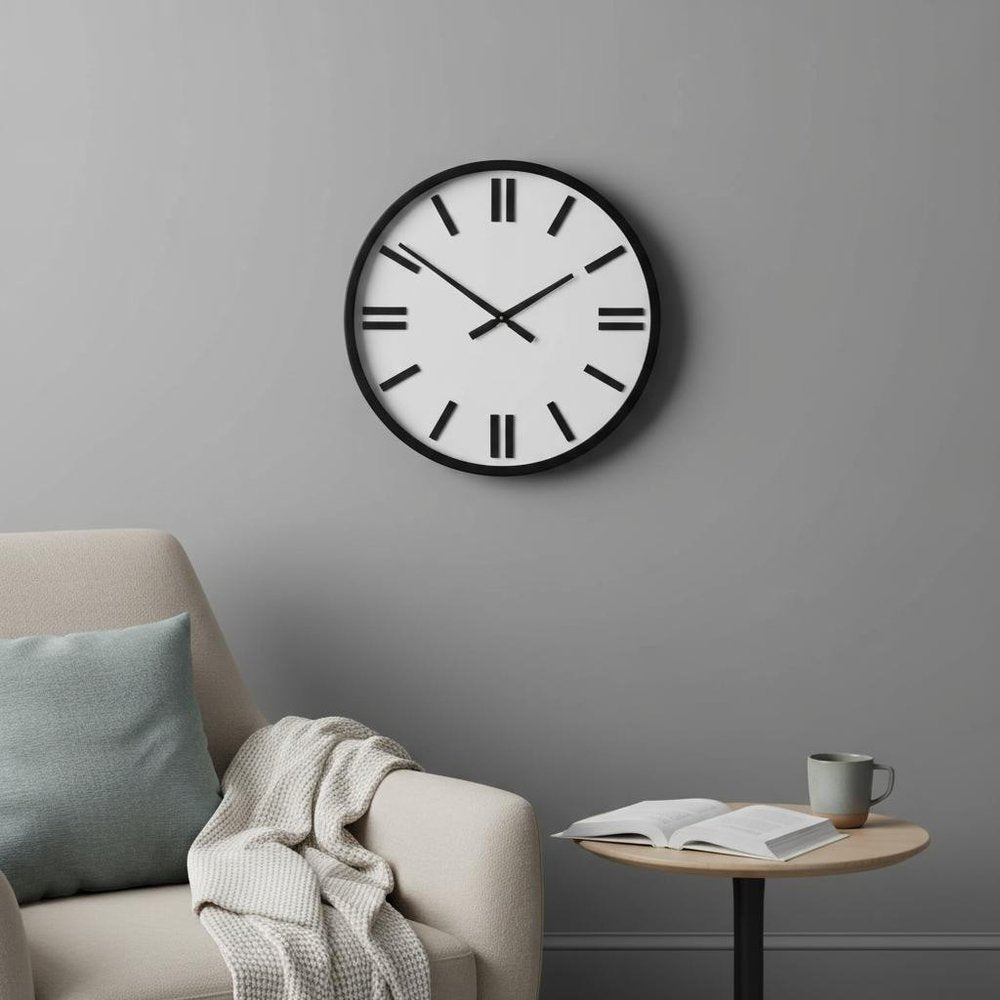 24" Round Large Modern Wall Clock With White Face And Non-Numarical Number HomeRoots