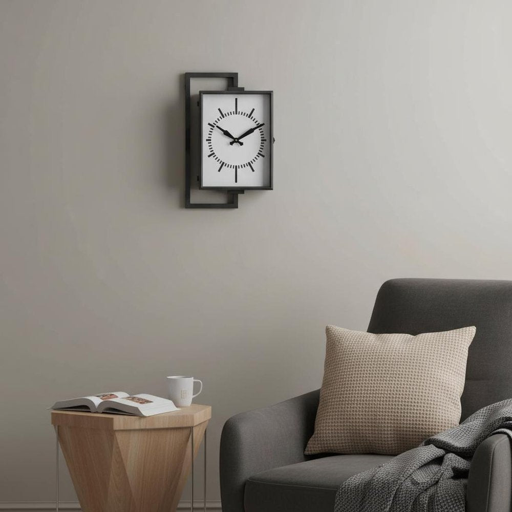 Rectangular Large Black Industrial Style Wall Clock HomeRoots