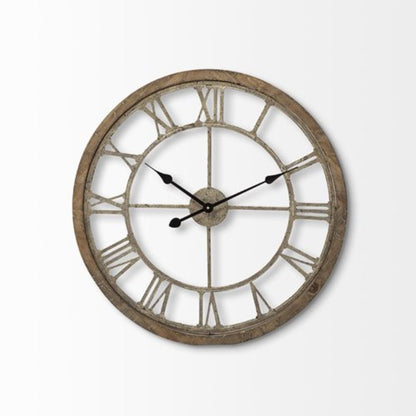 25" Circle Brown Metal Skeleton Wall Clock HomeRoots