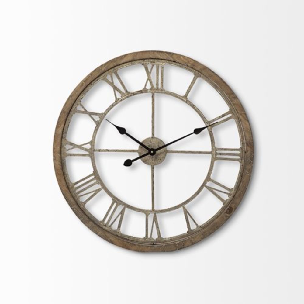 25" Circle Brown Metal Skeleton Wall Clock HomeRoots